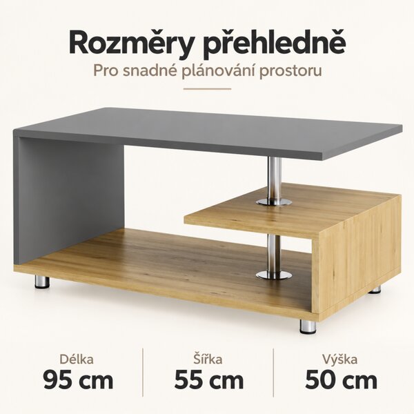 Konferenční stolek, 95x55x50cm, dřevo / šedá