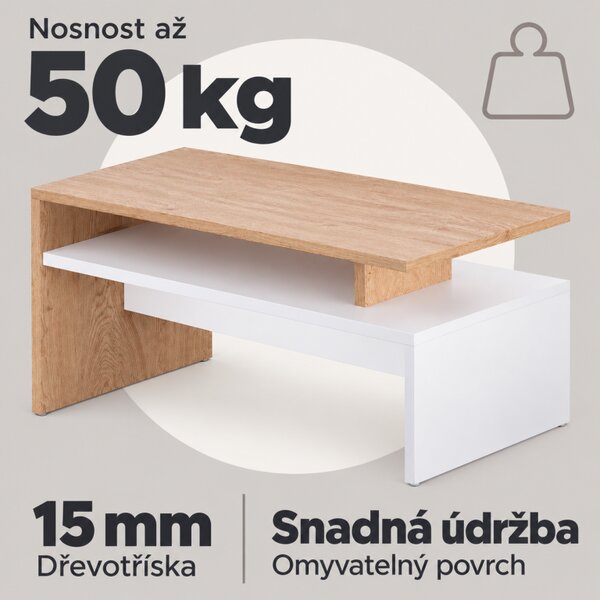 Konferenční stolek, 95x55x50cm, bílá / dub sonoma