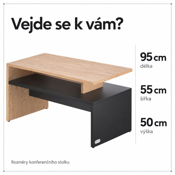 Konferenční stolek, 95x55x50cm, šedá / dřevo