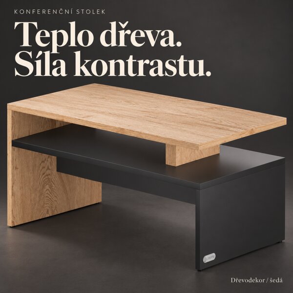 Konferenční stolek, 95x55x50cm, šedá / dřevo