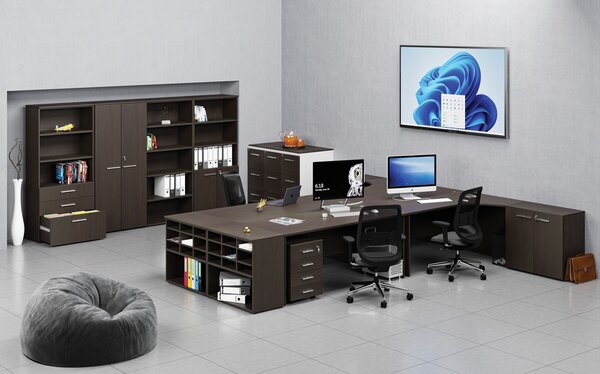 Přístavná policová skříňka k pracovnímu stolu PRIMO WOOD, pravá, wenge