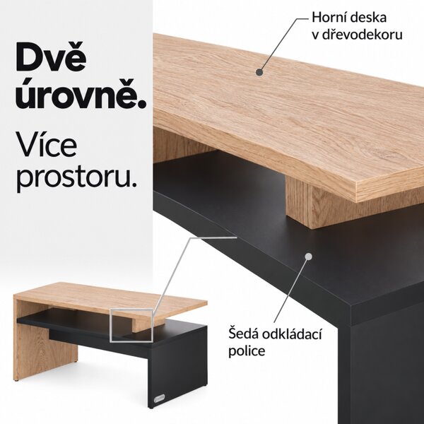 Konferenční stolek, 95x55x50cm, šedá / dřevo