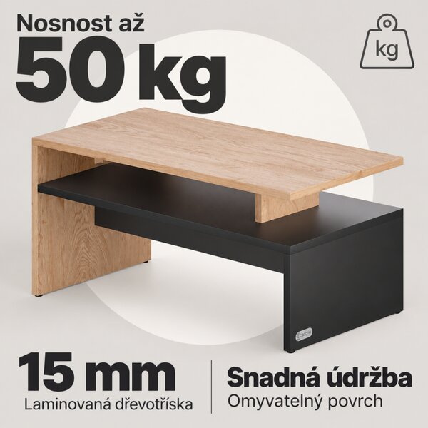 Konferenční stolek, 95x55x50cm, šedá / dřevo