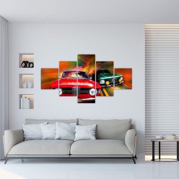 Obraz - Retro závodní auta (125x70 cm)