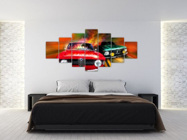 Obraz - Retro závodní auta (210x100 cm)