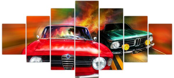 Obraz - Retro závodní auta (210x100 cm)