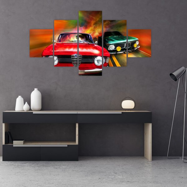 Obraz - Retro závodní auta (125x70 cm)