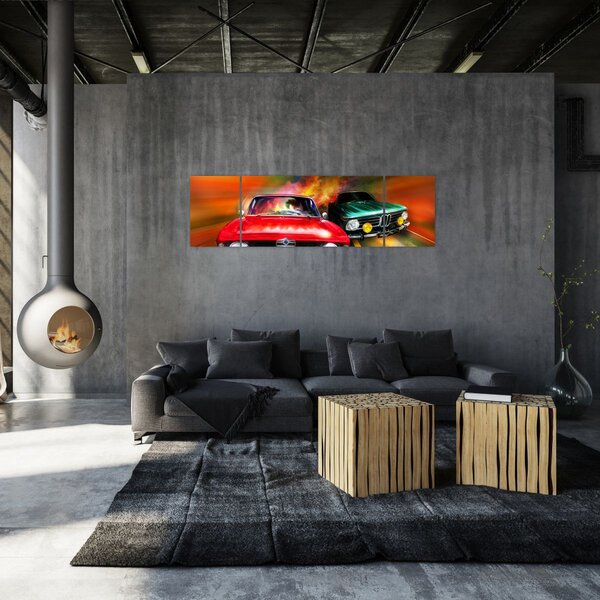 Obraz - Retro závodní auta (170x50 cm)