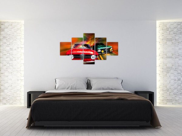 Obraz - Retro závodní auta (125x70 cm)