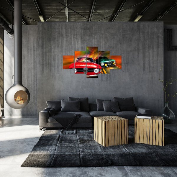 Obraz - Retro závodní auta (125x70 cm)
