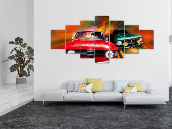 Obraz - Retro závodní auta (210x100 cm)