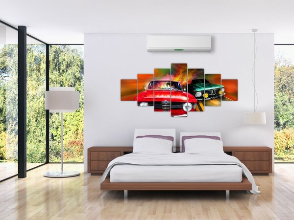 Obraz - Retro závodní auta (210x100 cm)
