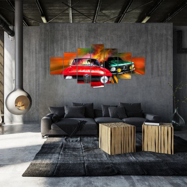 Obraz - Retro závodní auta (210x100 cm)