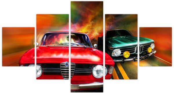 Obraz - Retro závodní auta (125x70 cm)