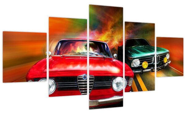 Obraz - Retro závodní auta (125x70 cm)