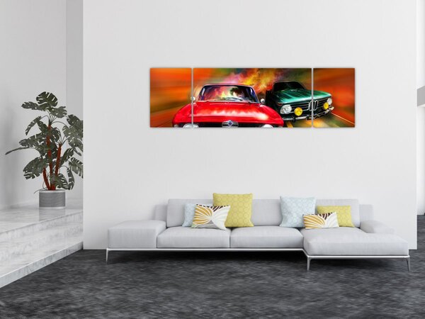 Obraz - Retro závodní auta (170x50 cm)