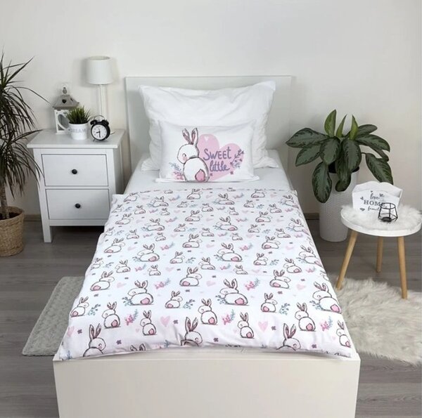 Bavlněné povlečení do postýlky BUNNY SWEET bílé Rozměr povlečení: 40 x 60 cm | 100 x 135 cm