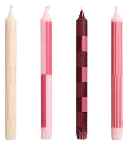 Svíčky Pattern Pink and bordeaux – set 4 ks