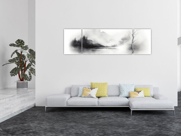 Obraz - Inkoustová malba krajiny (170x50 cm)