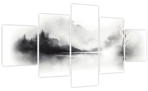 Obraz - Inkoustová malba krajiny (125x70 cm)