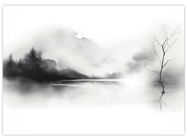 Obraz - Inkoustová malba krajiny (70x50 cm)