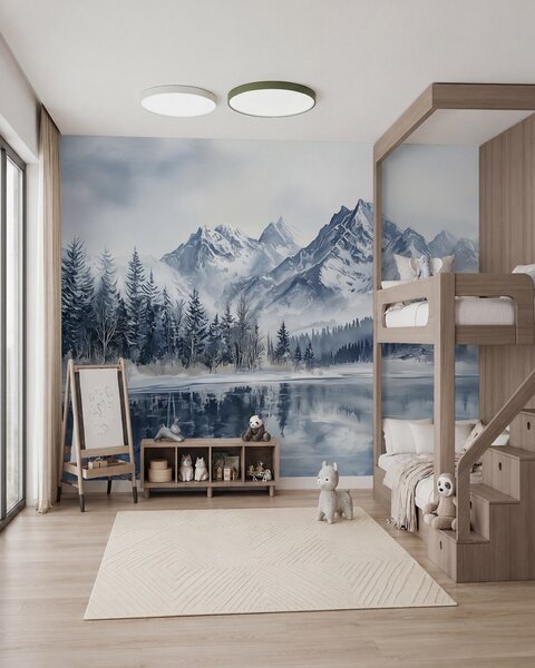 Fototapety Alpy na sněhu, zimní les, zamrzlé jezero, modrá paleta barev , Fototapety příroda, w02358 : uwalls.cz