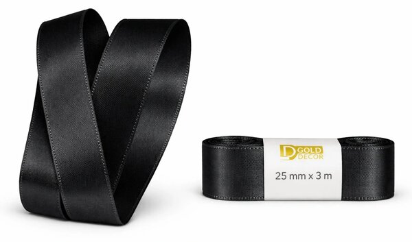 Stuha taftová Deep Black černá 25mm x 3m (7,-Kč/m)
