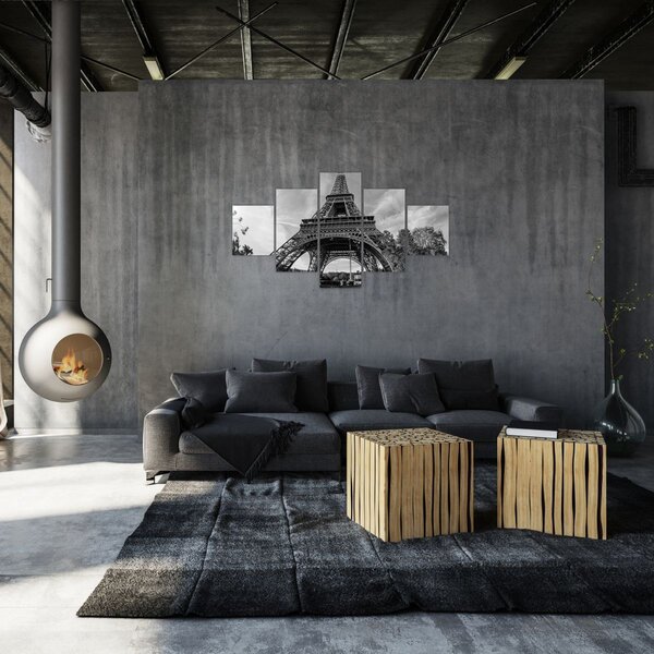 Obraz - Eiffelova věž, černobílá (125x70 cm)