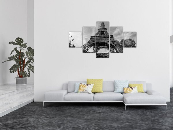 Obraz - Eiffelova věž, černobílá (125x70 cm)