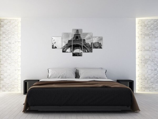 Obraz - Eiffelova věž, černobílá (125x70 cm)