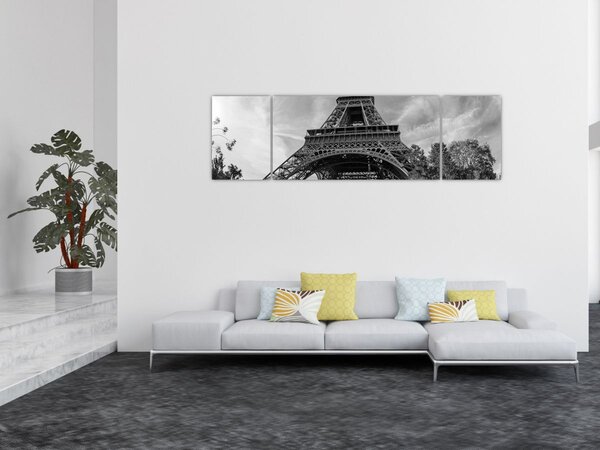 Obraz - Eiffelova věž, černobílá (170x50 cm)