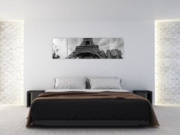 Obraz - Eiffelova věž, černobílá (170x50 cm)