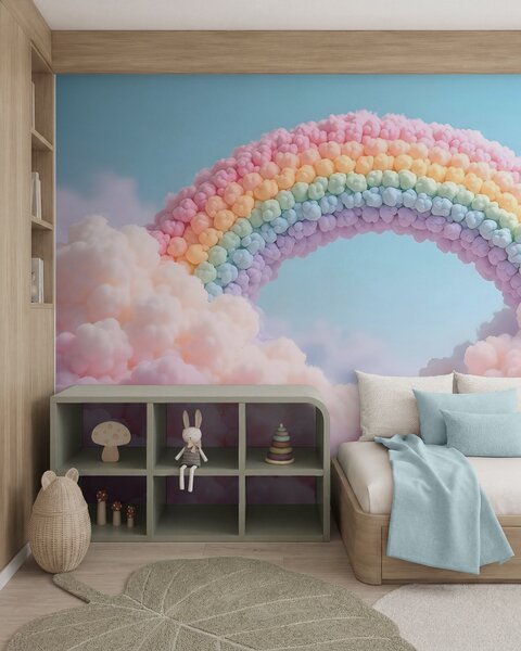 Fototapety Nadýchaná duha na mracích, malovaná, Fototapety dětské, Fototapety Dětské Duha, w02615 : uwalls.cz