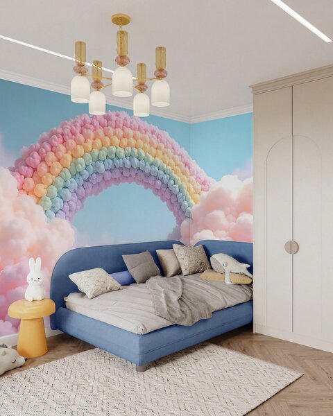 Fototapety Nadýchaná duha na mracích, malovaná, Fototapety dětské, Fototapety Dětské Duha, w02615 : uwalls.cz