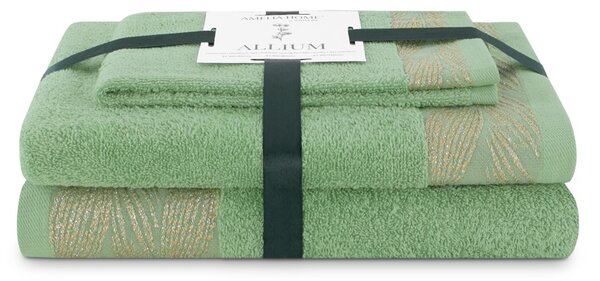 AmeliaHome Sada 3 ks ručníků ALLIUM klasický styl světle zelená
