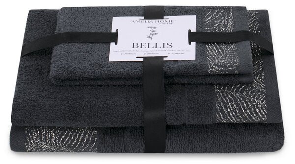 AmeliaHome Sada 3 ks ručníků BELLIS klasický styl grafitově šedá