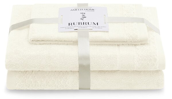 AmeliaHome Sada 3 ks ručníků RUBRUM klasický styl krémová
