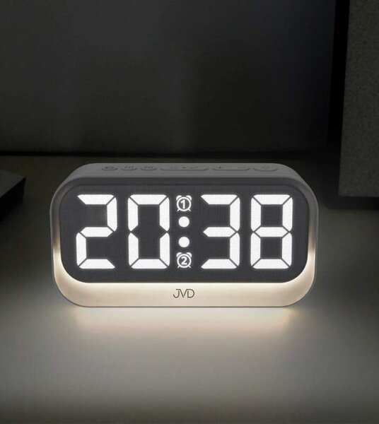JVD Digitální budík do sítě s LED podsvícením a nočním světlem JVD SB3225 (duální světlo i s lampičkou, USB napájení)