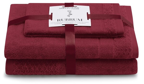 AmeliaHome Sada 3 ks ručníků RUBRUM klasický styl vínová