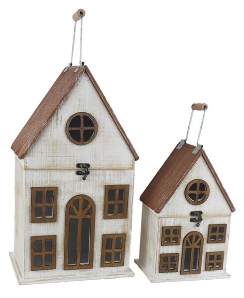 Dřevěná lucerna S/2 D8347 - L:24*17*43H /51.5TH