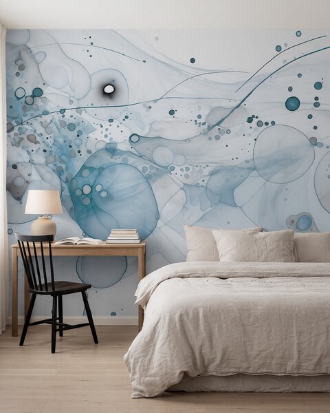 Fototapety Abstraktní inkoustové umění, tekutý styl, modrá barevná paleta , Fototapety akvarel, w02744v2 : uwalls.cz