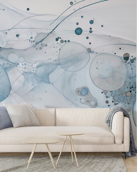 Fototapety Abstraktní inkoustové umění, tekutý styl, modrá barevná paleta , Fototapety akvarel, w02744v2 : uwalls.cz