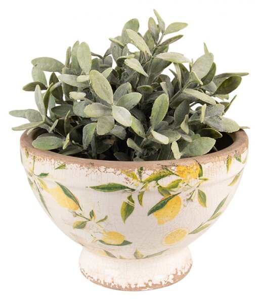 Béžový keramický obal na květináč s citróny Lemonio M – 21x14 cm