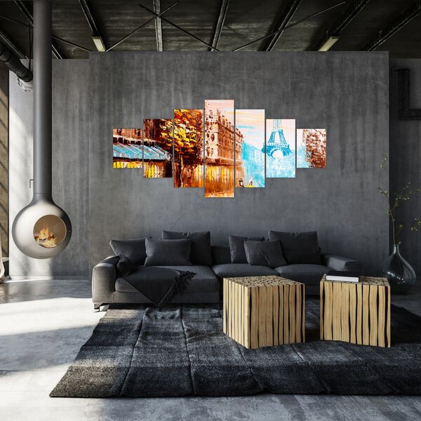 Obraz - Deštivého počasí a Eiffelovvy věže (210x100 cm)