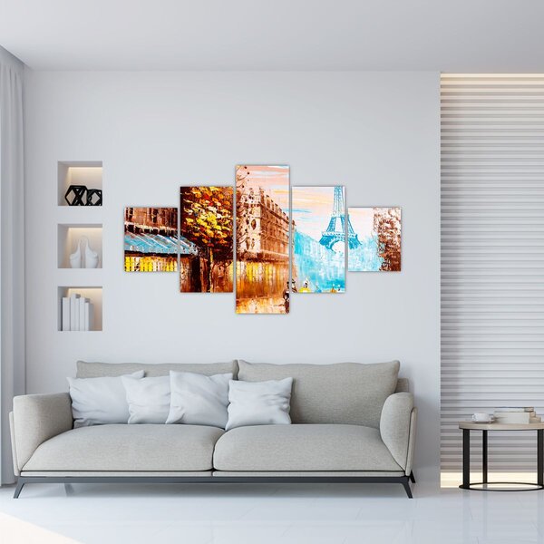Obraz - Deštivého počasí a Eiffelovvy věže (125x70 cm)