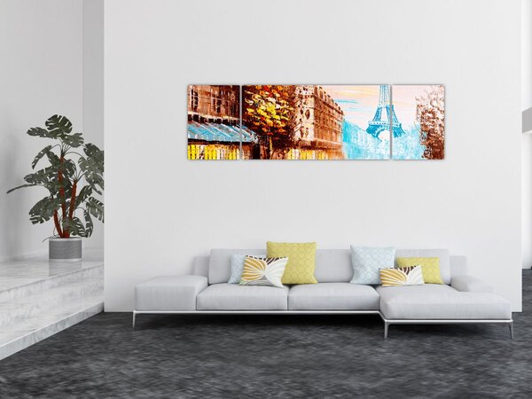 Obraz - Deštivého počasí a Eiffelovvy věže (170x50 cm)
