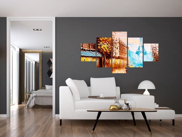 Obraz - Deštivého počasí a Eiffelovvy věže (125x70 cm)