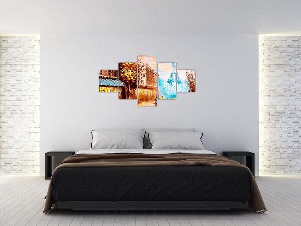 Obraz - Deštivého počasí a Eiffelovvy věže (125x70 cm)