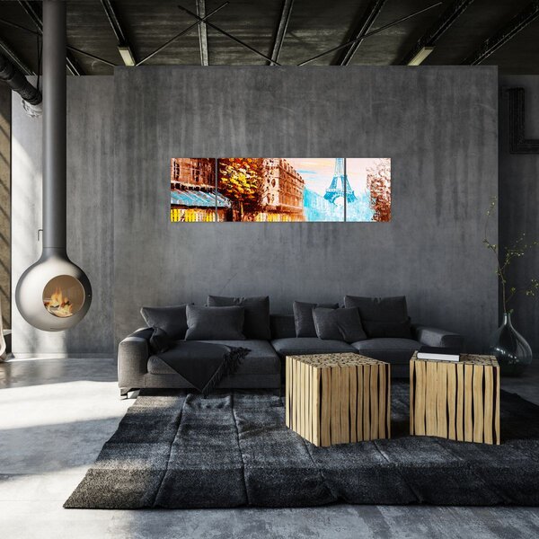 Obraz - Deštivého počasí a Eiffelovvy věže (170x50 cm)