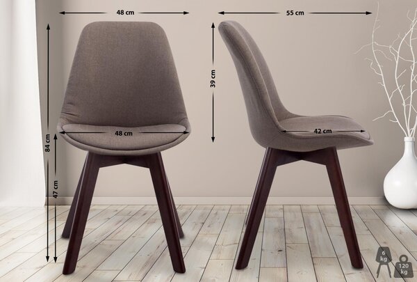 Židle Borne V2 látka (SET 4 ks) , dřevené nohy ořech - Šedo-hnědá (Taupe)